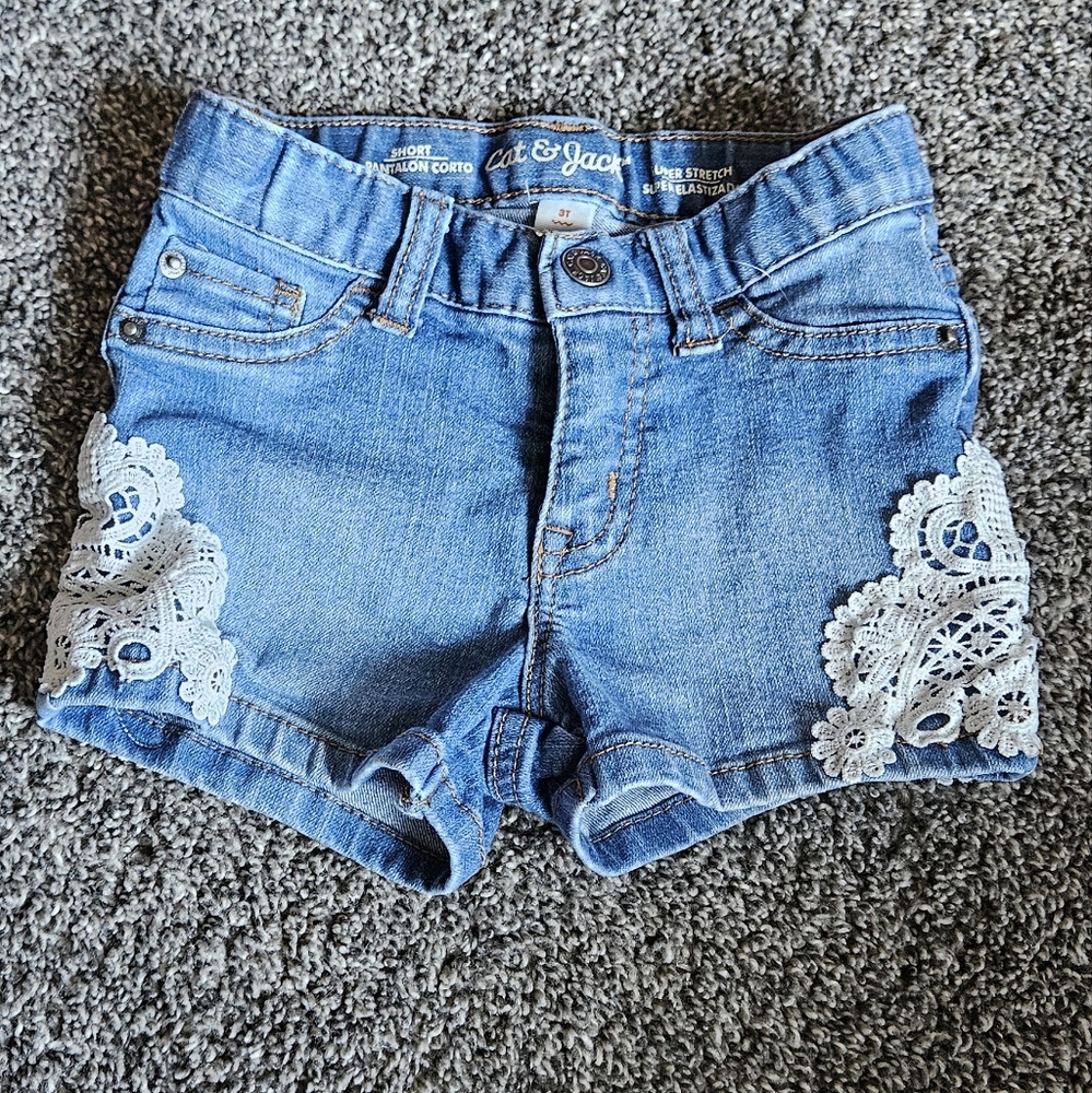 2 Cat & Jack Jean Laced Toddler Shorts - Picture 2 of 10